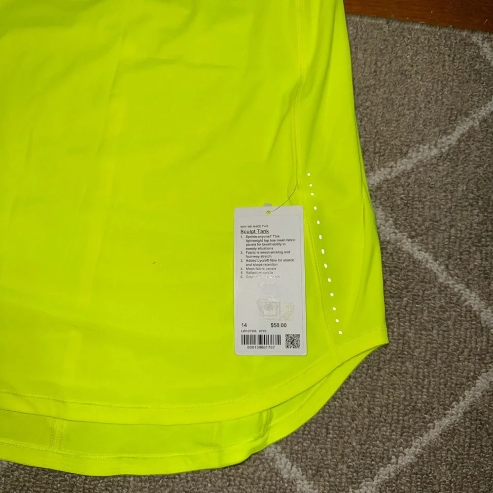 NWT lululemon athletica Sculpt Tank - Neon Yellow